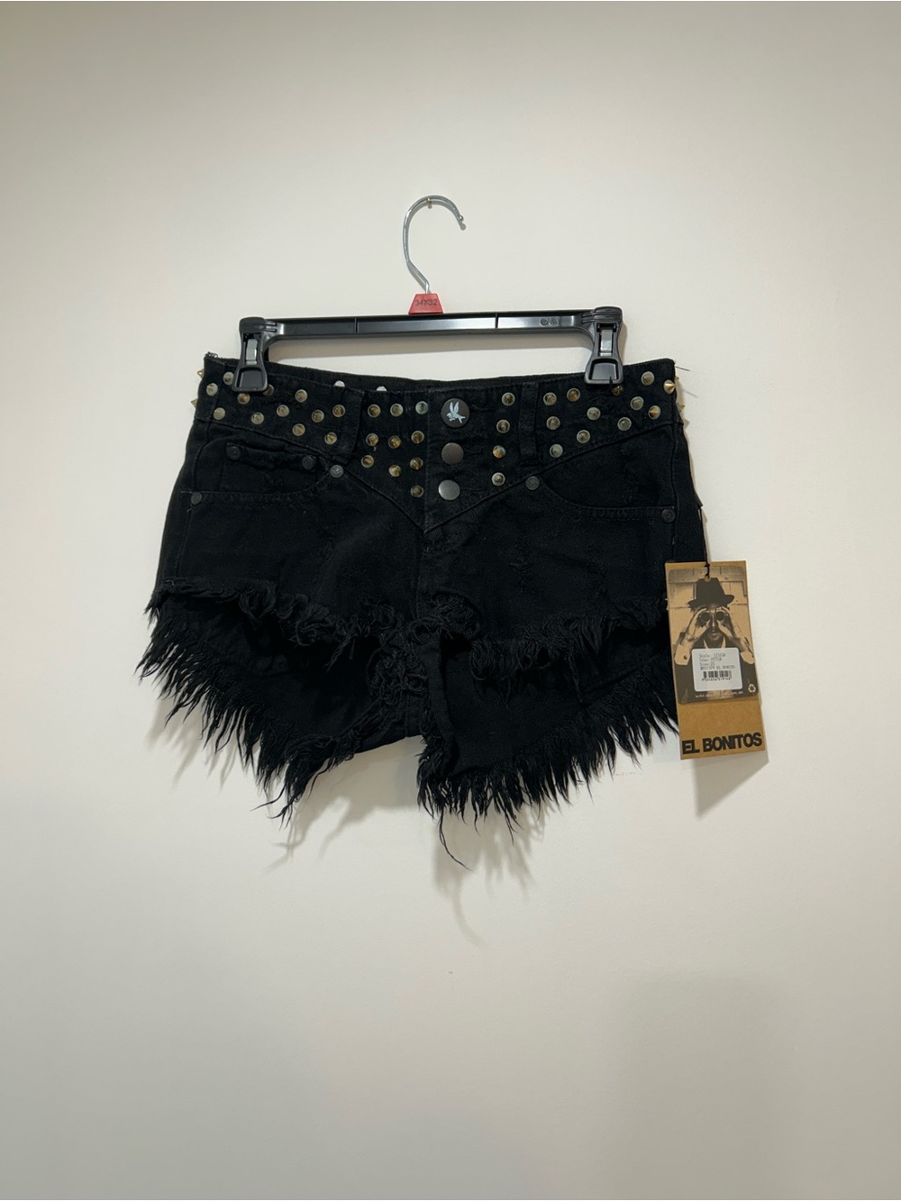 One Teaspoon Black Studded Frayed Hem Denim Cutoffs